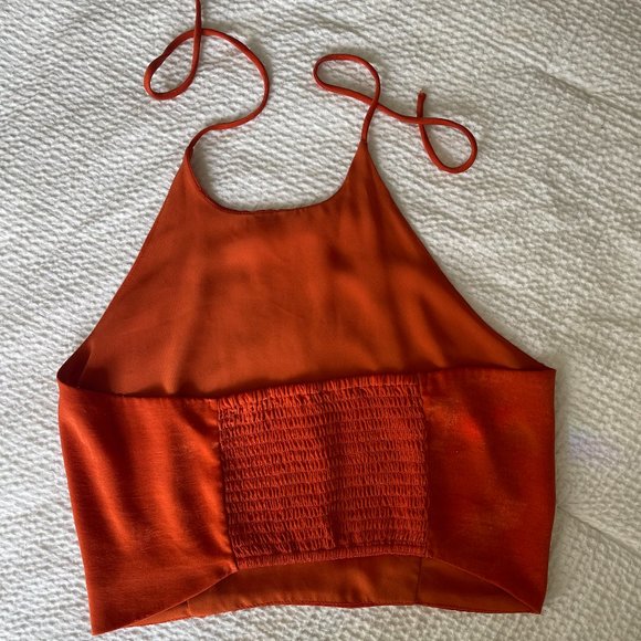 Orange Cropped Orange Halter Top - Picture 3 of 4